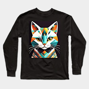 Geometric Cat, Graphic Design With Animals Long Sleeve T-Shirt